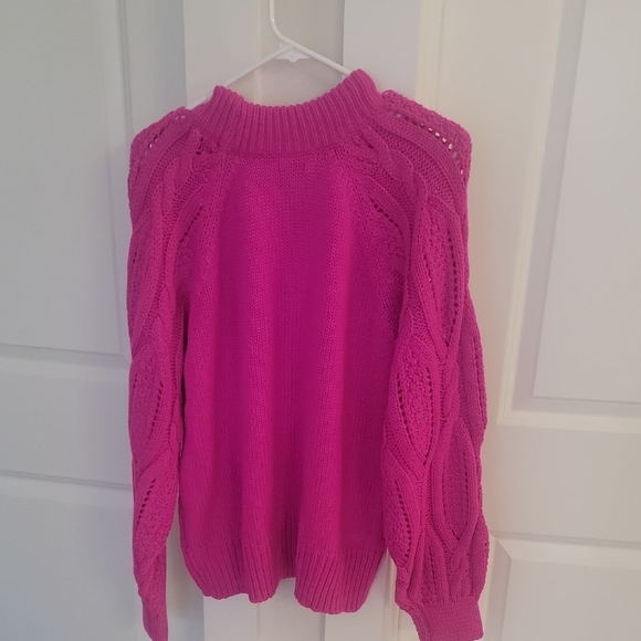 Who What Wear Fuchsia Cable Knit Turtleneck Sweater - Picture 2 of 4
